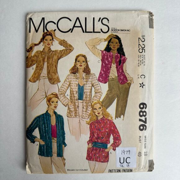 Vintage 70s Sewing Pattern McCalls 6876 Lined Jacket Vest Mandarin Collar Sz 18 - Picture 1 of 2